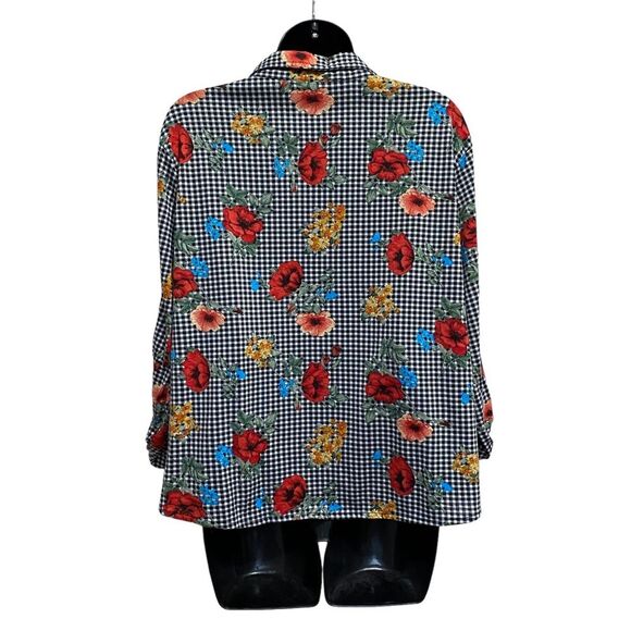 Passport Plus Checkered Floral Tie Front Button Down Shirt Blouse Plus Sz 2X - Picture 3 of 8